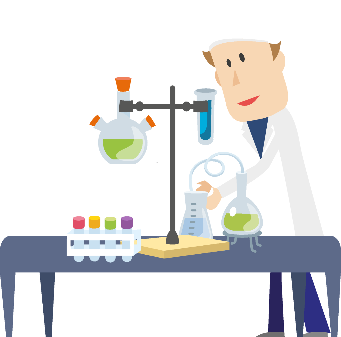 illustration d'un chimiste manipulant des produits qui impliquent des risques biologique, au travail.